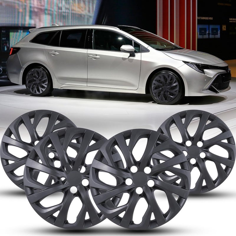 Winjet 16 Inch Wheel Covers for [2009-2025 Toyota Corolla] & [2009-2014 Toyota Matrix] Hubcaps Heavy Duty PP Material, Only Compatible with Iron Hub - Steel Wheels (16 Inch Set of 4, Black Matte) - Image 1